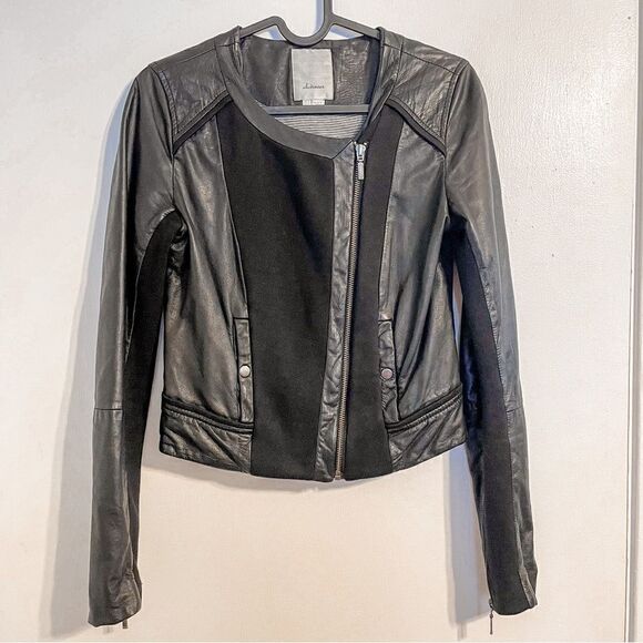 Anthropologie Elevenses Leather Moto Jacket Cropped Black 0 - Picture 9 of 10